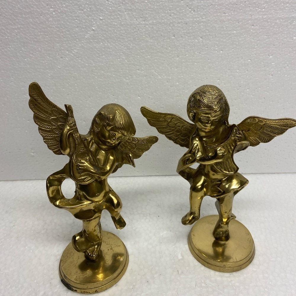 Brass Angels Set of Holding Instruments 8” Height Cottage Core